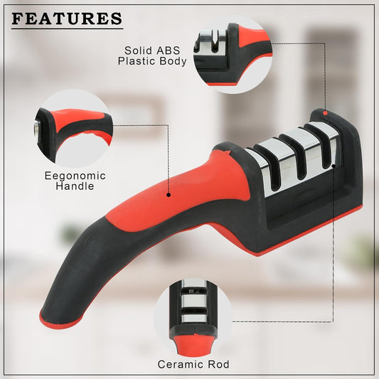 Kiyansh Enterprise 3 in 1 Knife Sharpener with Easy-Grip Handle and Non-Slip Rubber Base, 3-Stage Sharpening Tool forAll Types of Ceramic Knives and Steel Knives - SKNCART