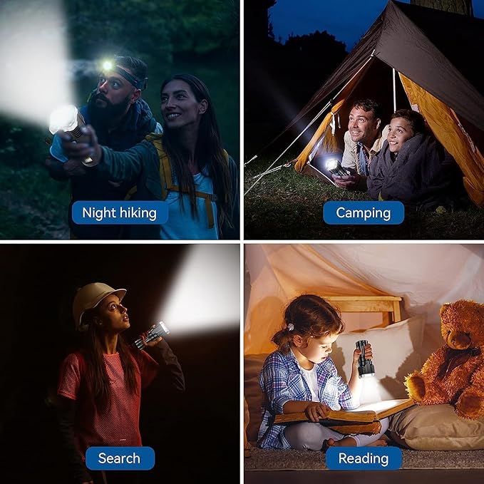 4 in 1 LED Torch Lights Rechargeable Emergency Torch Light 3W USB Charge Flashlight - High Power Long Distance Beam Range 4 Modes Torch for Outdoor, Indoor, Hiking, Walking - SKNCART