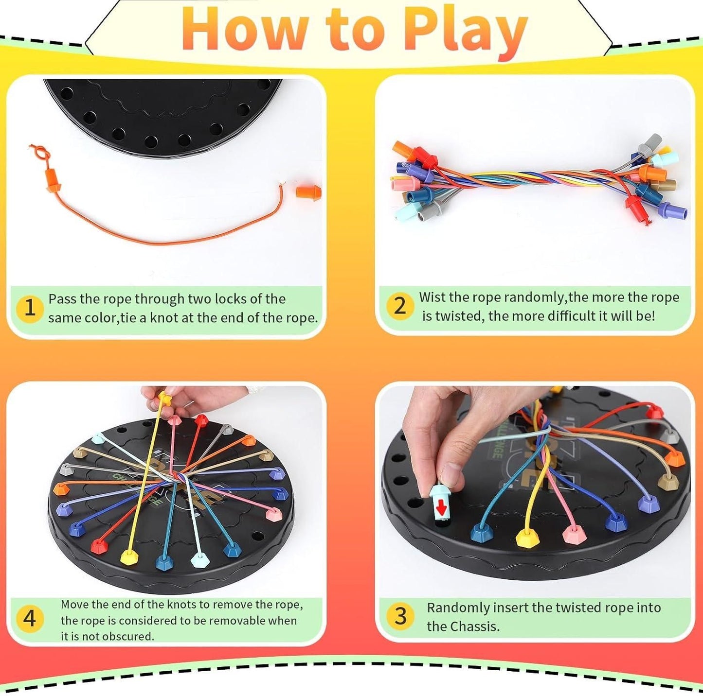 Rope Sorting Puzzle, Brainy Teaser Rope Strategy Board Game Logic Knots Untangling Table Toy - SKNCART