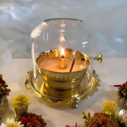 Akhand Diya Lamp with Adjustable wick & Glass - SKNCART