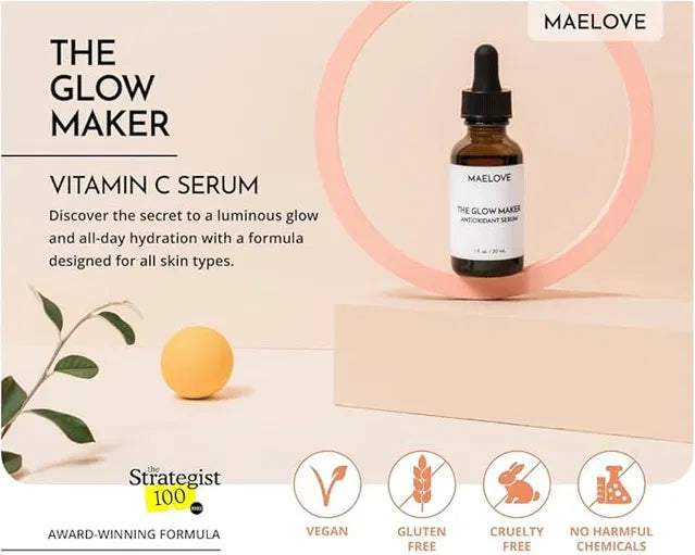 MAELOVE Hydrating Facial Serum with Vitamins C, E, Ferulic Acid and Hyaluronic Acid -1 Fl Oz/30ML (Pack of 1) - SKNCART