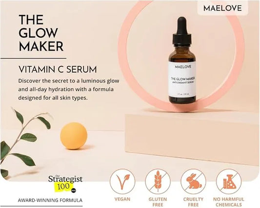 MAELOVE Hydrating Facial Serum with Vitamins C, E, Ferulic Acid and Hyaluronic Acid -1 Fl Oz/30ML (Pack of 1) - SKNCART