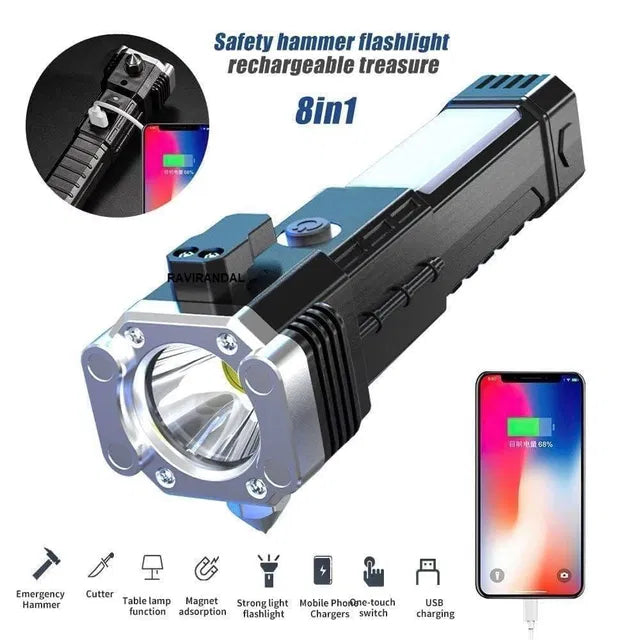 8 in 1 Portable Rechargeable Torch LED Flashlight - SKNCART